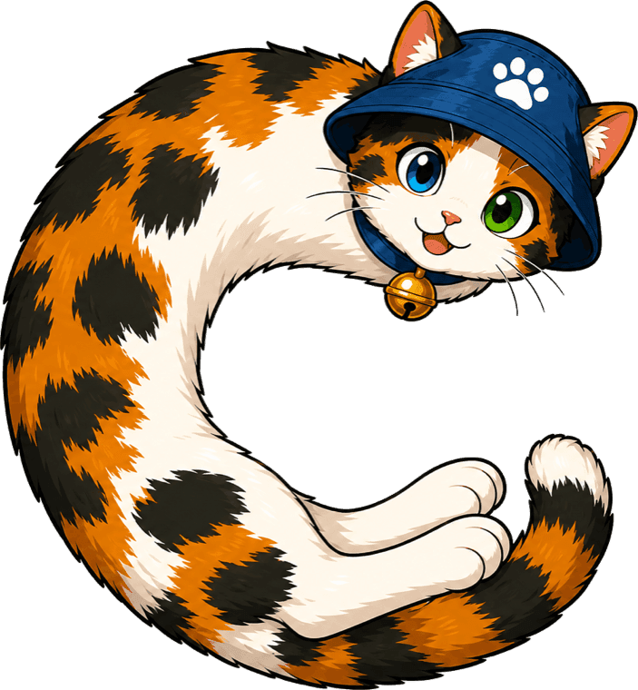 Calico the cat curled into a doughnut